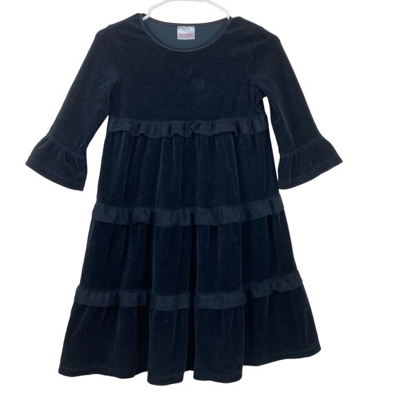 Hanna Andersson Girls Sz 140 US Sized 10 Velour Black Ruffled Layered Dress - Picture 1 of 6